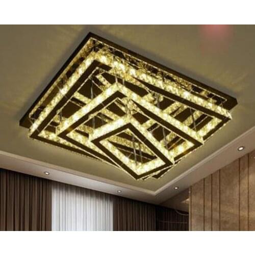 Living room lamp Simple modern rectangular atmospheric crystal lamp three-tiered ceiling lamps LED restaurant bedroom fixture