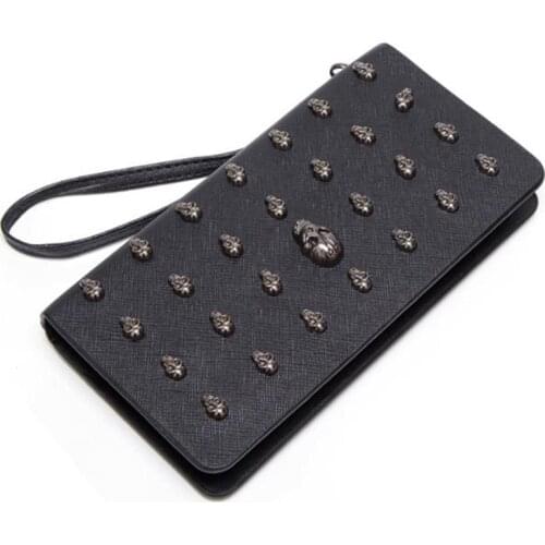 2021 Hot Sale Women Wallets Metal Skull Wallet Card Purse Leather Wristlet Portefeuille Handbags Carteira Feminina