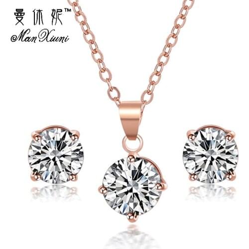 Manxiuni Women Wedding Jewelry Sets Cubic zirconia Stud Earrings Luxury Pendant Necklace Parure bijoux femme mariage