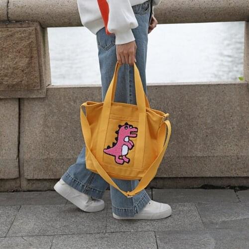 Fashion Casual Handbag Women Dinosaur Embroidery Lovely Tote Bag Thick Canvas Bag For Women 2020 Crossbody Bags Messenger Bag