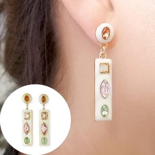 Fashion Colorful Crystal Drop Dangle Earrings Geometric Rectangle Rhinestone Luxury Shiny Crystal Earrings Elegant Pendientes