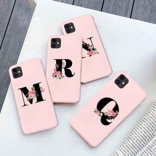 Custom Name Fashion flower Letter Pink Phone Case For iPhone 11 12 Pro Max Soft Cover for iPhone XR XS MAX 6s 7 8 Plus se2020