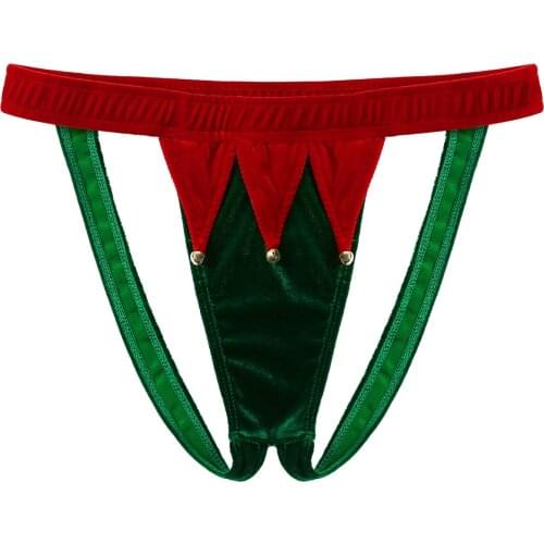 Mens Velvet Christmas Lingerie Panties Sexy Mens Low Rise Elastic Open Butt Jockstrap G-string Thong Briefs Underwear New Year