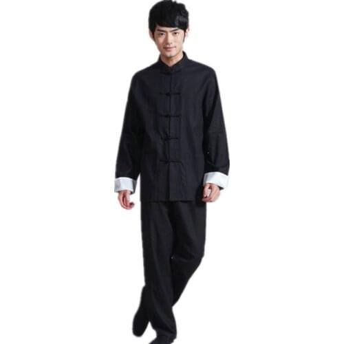 Shanghai Story Chinese Style Mandarin Collar kungfu Suit Black chinese traditional clothing Mens Cotton Linen Jacket with Pants