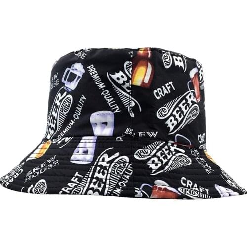 New Vintage Beer Mug Print Bucket Hats Reversible Bob Chapeau Femme Hip hop Caps Gorro Men Fisherman Hat