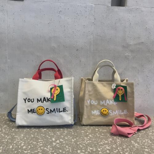 You Make Me Smile New 2021 Purses and Handbags Smile Plush Pattern Thick Organic Canvas Letter Casual Tote Cute Shoulder Bag