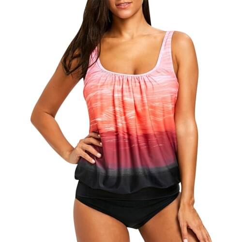 2021 New Cover Up Swimwear Women Print Strappy Back Tankini Set Two Pieces Bikini Mujer Bathing Suit Beachwear Swimsuits