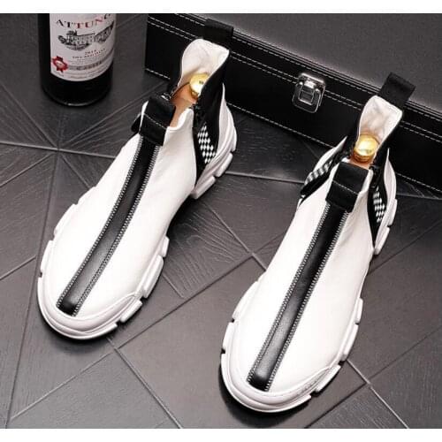 New mens breathable high-top sneakers fashion trendy mens short boots breathable canvas shoes wild Zhongbang mens cowboy boot