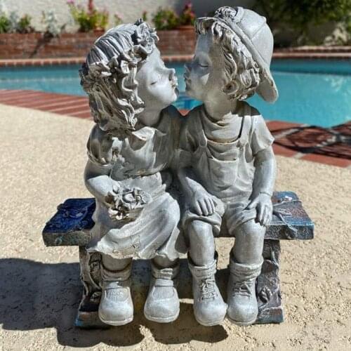 NEW First Kiss Statues Love Kissing Couple Garden Decor Resin Figure Sculpture Little Girl Boy Kissing Yard Mini Figurine#38