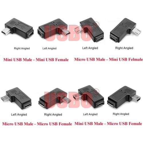 Supply black 90 degree elbow Mini USB / Micro USB mobile phone tablet male to female adapter plug USB 2.0 converter