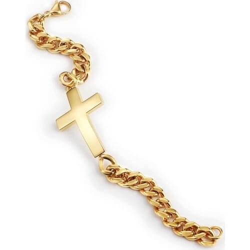 Simple gold color Stainless steel Cuban Bracelet Vintage Cross Bracelets Mens Womens Hip Hop fashion Jewelry Gifts wholesale