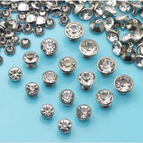 KALASO 100pcs 5mm 6mm 7mm 8mm 9mm 10mm Glass Crystal Double Cap Rivet Stud Nail Leathercraft Shoe Bag Handicrafts Supplies