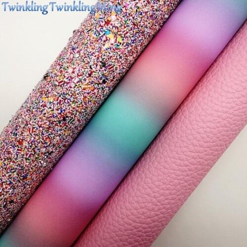 PINK Glitter Fabric, Rainbow Faux Fabric, Litchi Synthetic Leather Fabric Sheets For Bow A4 21x29CM Twinkling Ming XM845