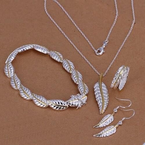 S112 Wholesale,silver color jewelry set, fashion jewelry set Leather Four-Piece Jewelry Set