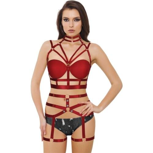 Sexy Underwear Gothic Form Neck To Body Harness Bondage Lingerie Suspenders Garter Belt Stocking Women Erotic Lingerie Rave