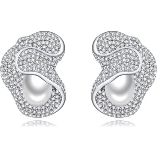 Zlxgirl jewelry classic pearl stud earrings for womens bridal jewelry perfect zironia copper wedding earring couple gifts