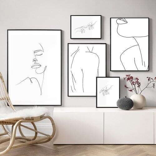 Face line art Modern Black White Canvas Minimalist Print Painting Nordic Poster Woman Body Picture Modern Living Room Decor