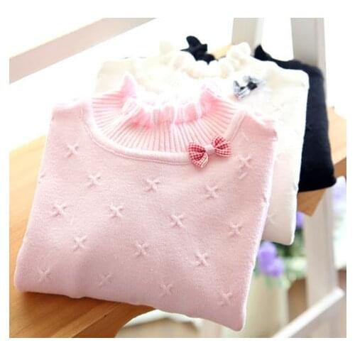 New 2019 Autumn Winter Children Clothing Girls Sweater Kids Knitted Sweaters Cute Bow Outerwear Baby Girl Pullovers Age 1-14Y