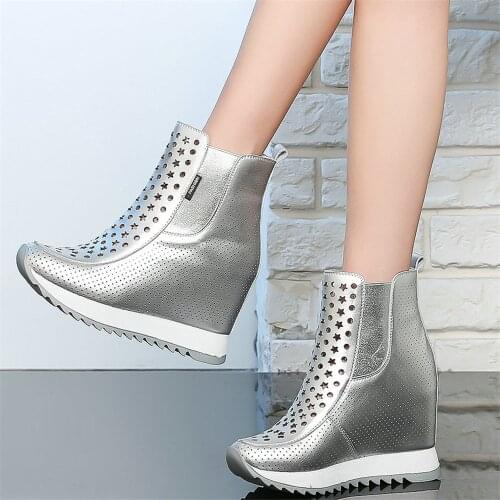 Summer Platform Pumps Shoes Women Genuine Leather Wedges High Heel Ankle Boots Female Breathable Fashion Sneakers Casual Shoes