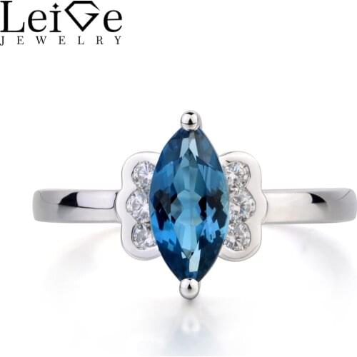 Leige Jewelry London Blue Topaz Ring Topaz Promise Ring November Birthstone Marquise Cut Blue Gemstone 925 Sterling Silver Gifts