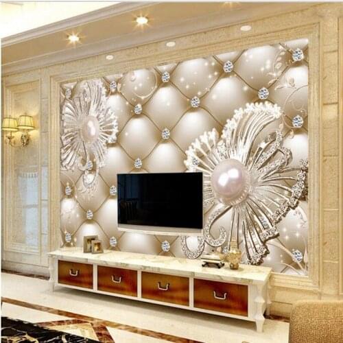 Wellyu Customized large fresco 3D soft bag diamonds jewelery flowers luxury background wall wallpaper papel de parede