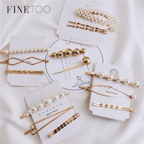 Fashion Gold Color Geometric Metal Hair Pins Elegant Korean Pearl Hair Clips for Women Bridal Wedding Hair Accessories