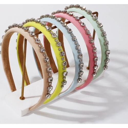 Solid Color Satin Headbands for Women Rhinestone Hair Bands Fashion Hair Hoop Girls Party Wedding Headwear Hair Accessories