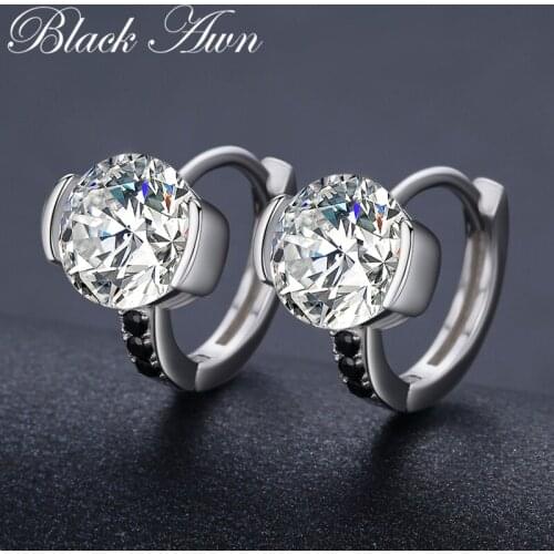 SODROV 2019 New 925 Sterling Silver Round Black Trendy Spinel Engagement Hoop Earrings for Women Fine Jewelry Bijoux TTT201