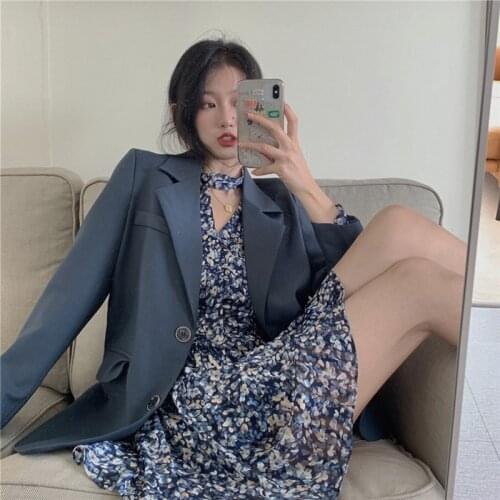2021 New Spring And Autumn Blazer Women Casual Vintage Office Outerwear Retro Female Korean All-Match Gary Pockets Suit Jacket