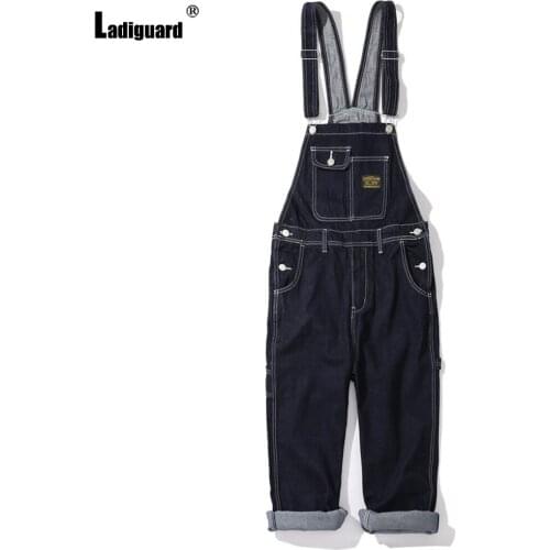 Ladiguard Mens Jeans Pocket Design Denim Overalls Suspending Pantalons Male Streetwear 2021 European Style Fashion Jumpsuits