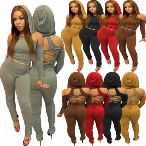 Autumn And Winter Women Tracksuit Hooded Backless Shirt And Long Pants Sportsuit Matching Set Clothes For Women Outfit