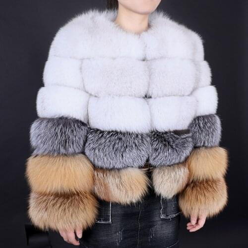Genuine female fox fur coat long O-neck fur coat high quality womens leather jacket winter real fox fur coat natural