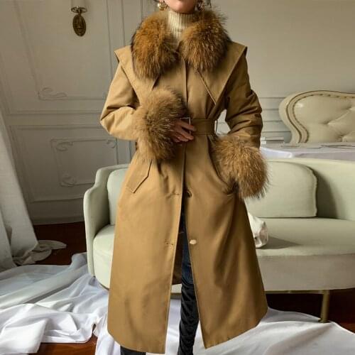 Natural Raccoon Fur Collar Winter Jacket Women Cotton Slim Woman Parkas Long Fashion Coat Female Cotas and Jackets 2021 WPY4005