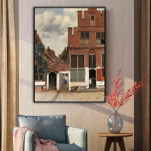 Famous Oil Paintings on Canvas Small Street Buildings By Vermeer Wall Art Reproduction Pictures for Home Room Decor No Frame