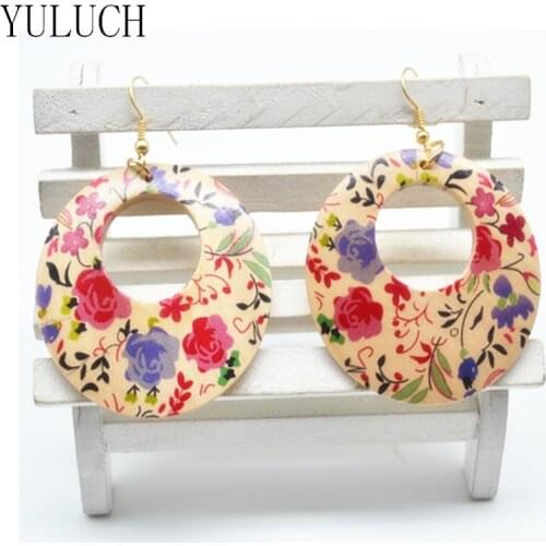 1 Pair new design earrings good african wood print flower earrings Latest new arrival Round new design quality