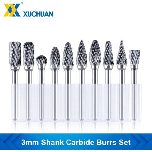 10pcs Tungsten Carbide Burrs Sets 3x5mm Rotary Cutter Files Double Cut Grinding Head Mini Drill Bit Diamond Burrs Abrasive Tools