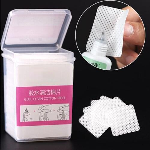 100/200pcs Eyelash Extension Glue Cleaner Cotton Pad Paper Remover Pads in box Lint Free Non-woven Glue Wipes Makeup Tool