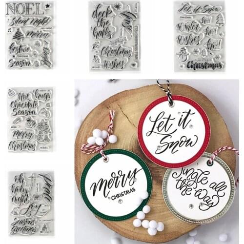 6*8 Inch Clear Transparent Stamp Calligraphy Words Letter Winter Wishes Season Greetings Christmas Candle Snowman Ornament 2020