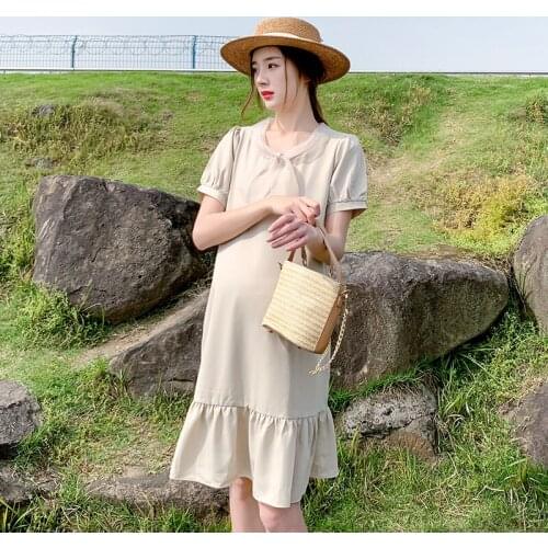 65929# Maternity Clothes Summer Cotton Short Sleeves Loose Stylish A Line Dress Pregnant Women Mom Dress