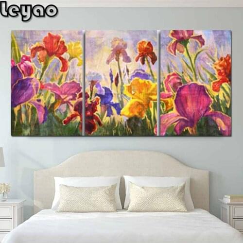 5D DIY diamond painting Triptych Iris Flower embroidery mosaic stickers home decoration handmade wall stickers Christmas gifts