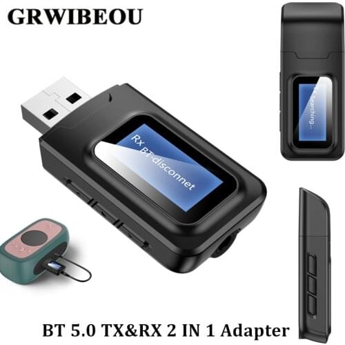 Grwibeou Bluetooth 5.0 Audio Receiver Transmitter with 3.5mm LCD Screen 3.5 AUX Stereo USB Plug Bluetooth Adapter for Car PC TV