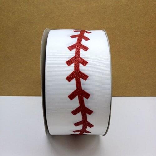 Free shipping 3" 75 mm 50 yard sport glitter printed grosgrain ribbon white with red glitter