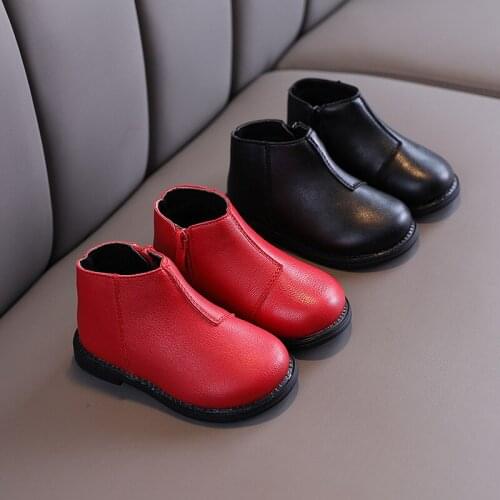 New Autumn Winter Solid Color Front Zipper Childrens Single Boots Baby Girls Shoe Toddler Leather Boots Childrens Martin Boots