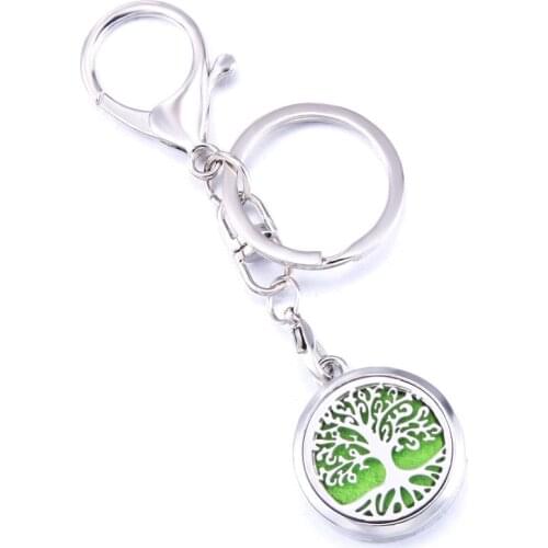 Tree Of Life Aroma Keychain Open Locket Stainless Steel Perfume Aromatherapy Essential Oil Diffuser Box Keychain Christmas Gift