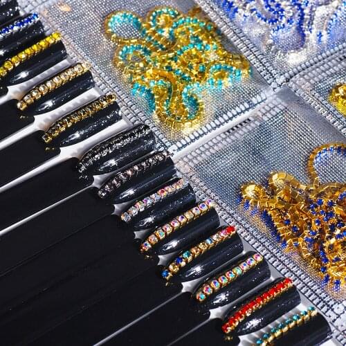 2MM Diameter Glass Gold Rhinestones Chain and Silver Cup Chain Single Claw For DIY Nail Art Decoration Trim 60CM