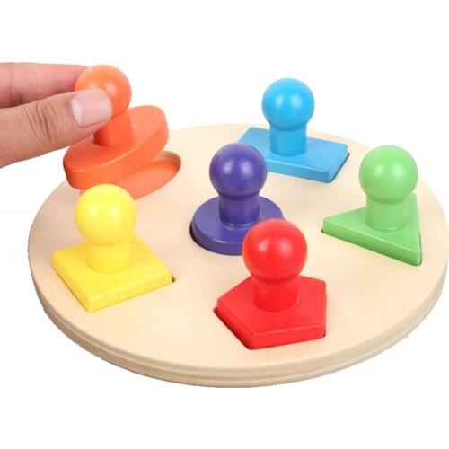 Montessori Kids Wooden Colorful Nail Hand Grab Geometric Shape Board Toys for Children Colors Shapes Training for Baby 2-4 Years