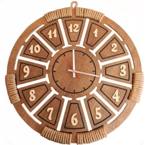 Wooden Wall Clock With Wicker Details - Light color