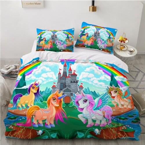 Kids Bedding Set for baby cartoon duvet cover set for home bed linen bed set family sets Euro 200x220 Rainbow unicorn