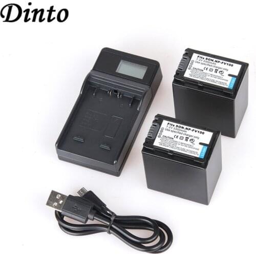 DINTO 2pcs NP-FV100 NPFV100 NP FV100 Digital Camera Battery + USB LCD Display charger for Sony HDR-XR550/E HCR-XR350/E