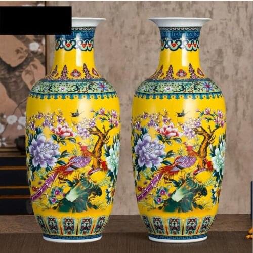 Chinese Colorful Luxury Ceramic Vase Ornament Home Livingroom Furnishing Crafts Hotel Office Desktop Figurines Accessories Decor